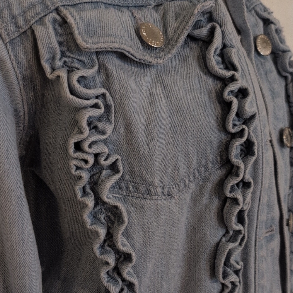 Miss Selfridge Vintage Light Blue Ruffle Denim Jacket View 2